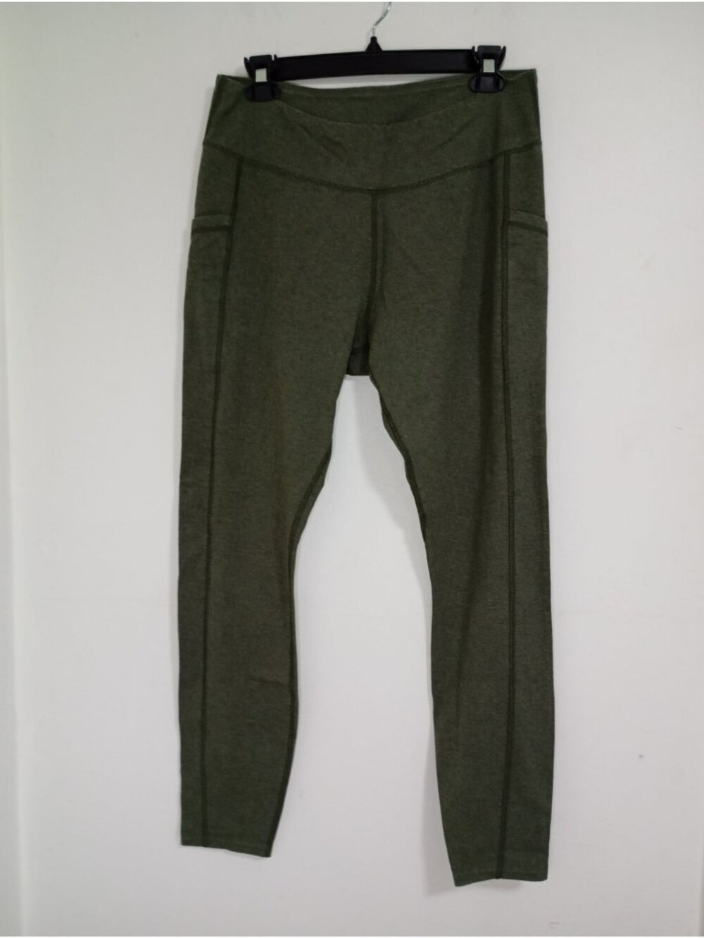 Pact Womens Organic Cotton Blend High-Rise Olive Green Leggings Pockets Size L